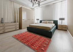 Mid-Century Modern Orange Southwestern Rug in a Bedroom, urb2413