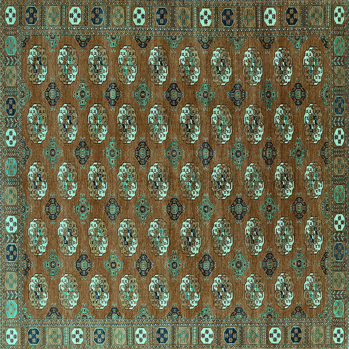 Square Machine Washable Southwestern Turquoise Country Area Rugs, wshurb2413turq