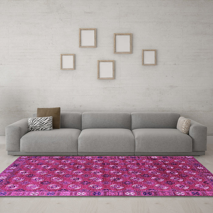 Machine Washable Southwestern Purple Country Area Rugs in a Living Room, wshurb2413pur