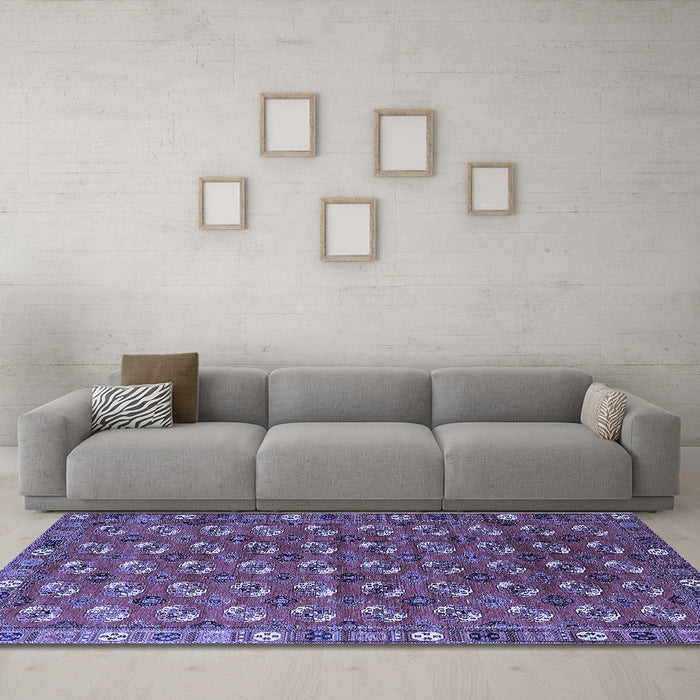 Machine Washable Southwestern Blue Country Rug in a Living Room, wshurb2413blu