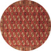 Round Machine Washable Southwestern Brown Country Rug, wshurb2413brn