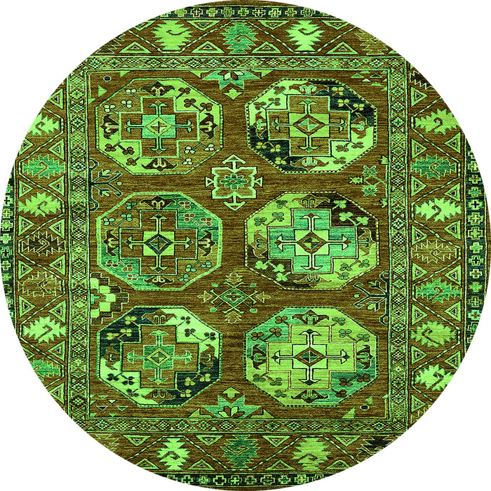 Round Machine Washable Oriental Green Industrial Area Rugs, wshurb2414grn