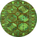 Round Machine Washable Oriental Green Industrial Area Rugs, wshurb2414grn