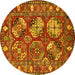 Round Machine Washable Oriental Yellow Industrial Rug, wshurb2414yw