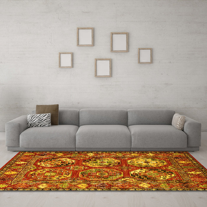 Machine Washable Oriental Yellow Industrial Rug in a Living Room, wshurb2414yw