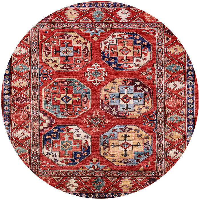 Round Machine Washable Industrial Modern Tomato Red Rug, wshurb2414