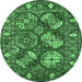 Round Machine Washable Oriental Emerald Green Industrial Area Rugs, wshurb2414emgrn