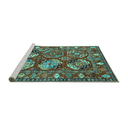 Sideview of Machine Washable Oriental Turquoise Industrial Area Rugs, wshurb2414turq