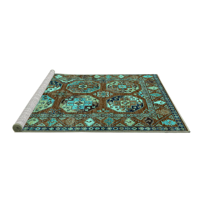 Sideview of Machine Washable Oriental Turquoise Industrial Area Rugs, wshurb2414turq