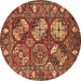 Round Machine Washable Oriental Brown Industrial Rug, wshurb2414brn