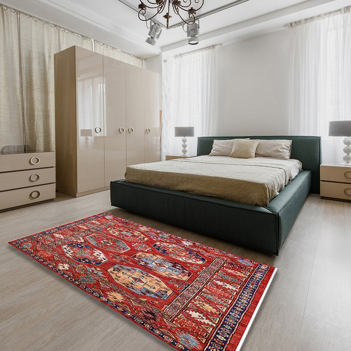 Mid-Century Modern Red Oriental Rug in a Bedroom, urb2414