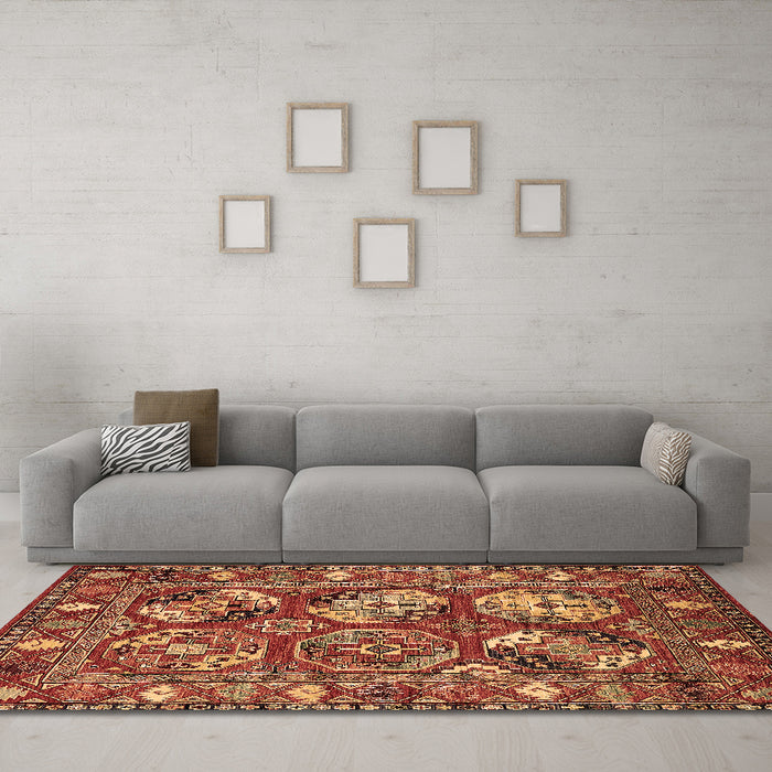Machine Washable Oriental Brown Industrial Rug in a Living Room,, wshurb2414brn