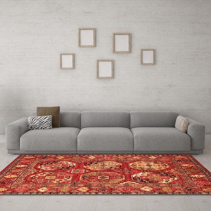 Machine Washable Oriental Orange Industrial Area Rugs in a Living Room, wshurb2414org