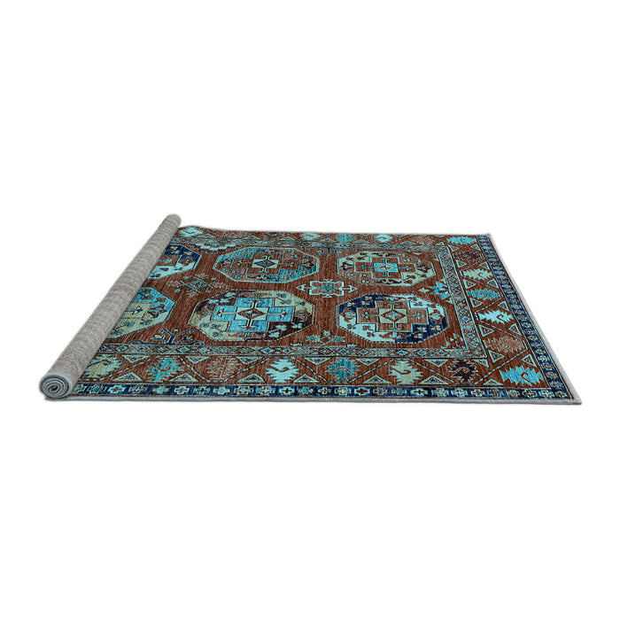 Sideview of Machine Washable Oriental Light Blue Industrial Rug, wshurb2414lblu