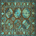 Square Machine Washable Oriental Turquoise Industrial Area Rugs, wshurb2414turq