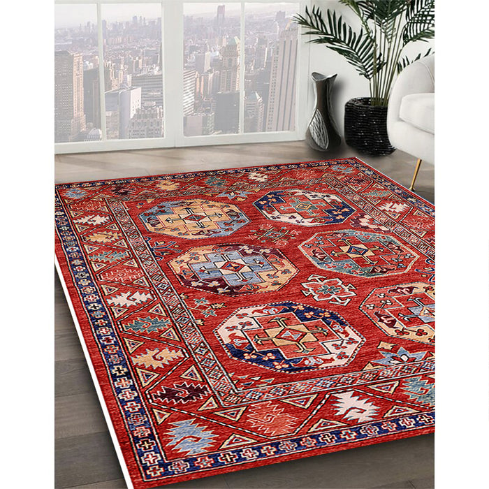 Mid-Century Modern Red Oriental Rug in Family Room, urb2414