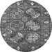 Round Machine Washable Oriental Gray Industrial Rug, wshurb2414gry