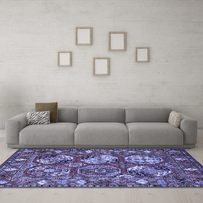 Machine Washable Oriental Blue Industrial Rug in a Living Room, wshurb2414blu