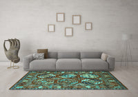 Machine Washable Oriental Turquoise Industrial Rug, wshurb2414turq