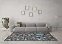 Machine Washable Oriental Light Blue Industrial Rug, wshurb2414lblu