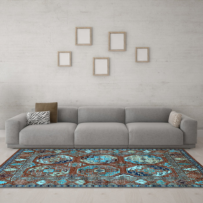 Machine Washable Oriental Light Blue Industrial Rug in a Living Room, wshurb2414lblu