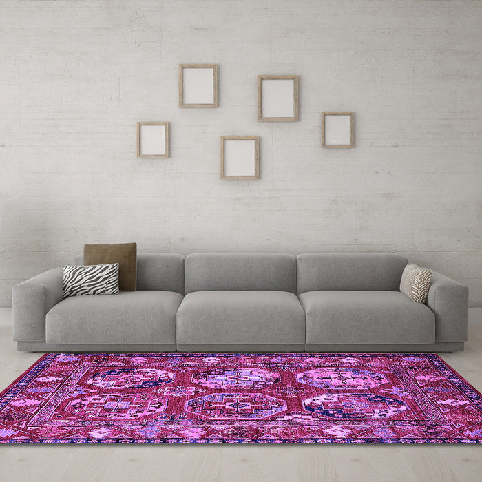 Machine Washable Oriental Purple Industrial Area Rugs in a Living Room, wshurb2414pur