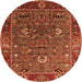 Round Machine Washable Oriental Orange Traditional Area Rugs, wshurb2415org