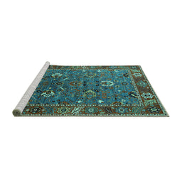 Sideview of Machine Washable Oriental Turquoise Traditional Area Rugs, wshurb2415turq