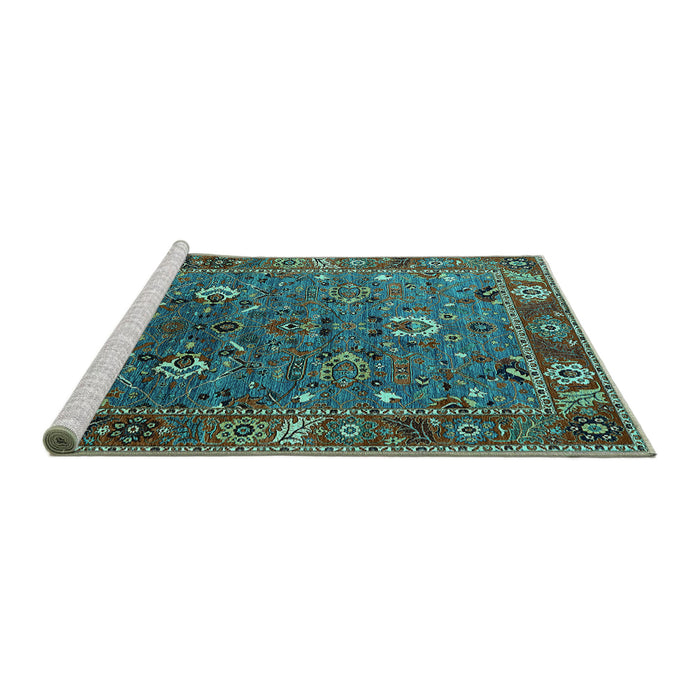 Sideview of Machine Washable Oriental Turquoise Traditional Area Rugs, wshurb2415turq