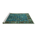 Sideview of Machine Washable Oriental Turquoise Traditional Area Rugs, wshurb2415turq