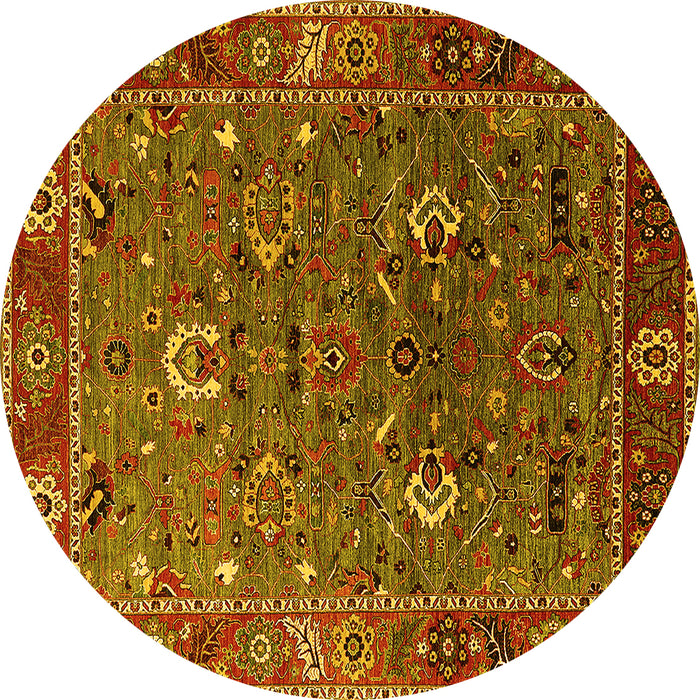 Round Oriental Yellow Traditional Rug, urb2415yw