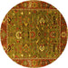 Round Oriental Yellow Traditional Rug, urb2415yw