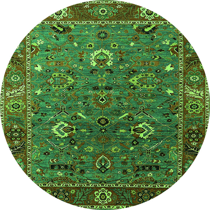 Round Machine Washable Oriental Green Traditional Area Rugs, wshurb2415grn