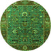 Round Machine Washable Oriental Green Traditional Area Rugs, wshurb2415grn