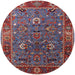 Round Mid-Century Modern Carbon Red Oriental Rug, urb2415
