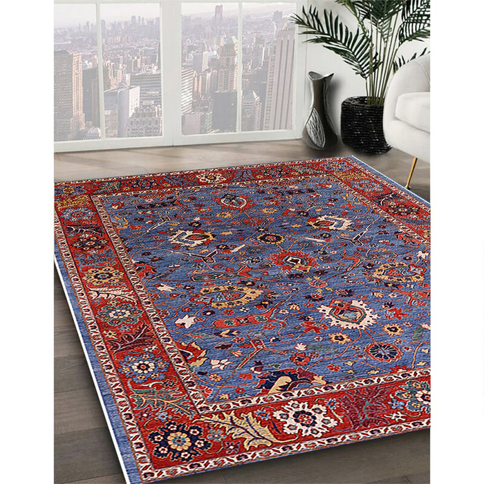 Mid-Century Modern Carbon Red Oriental Rug in Family Room, urb2415