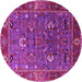 Round Machine Washable Oriental Pink Traditional Rug, wshurb2415pnk