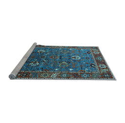 Sideview of Machine Washable Oriental Light Blue Traditional Rug, wshurb2415lblu