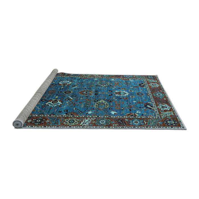 Sideview of Machine Washable Oriental Light Blue Traditional Rug, wshurb2415lblu