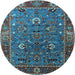 Round Machine Washable Oriental Light Blue Traditional Rug, wshurb2415lblu