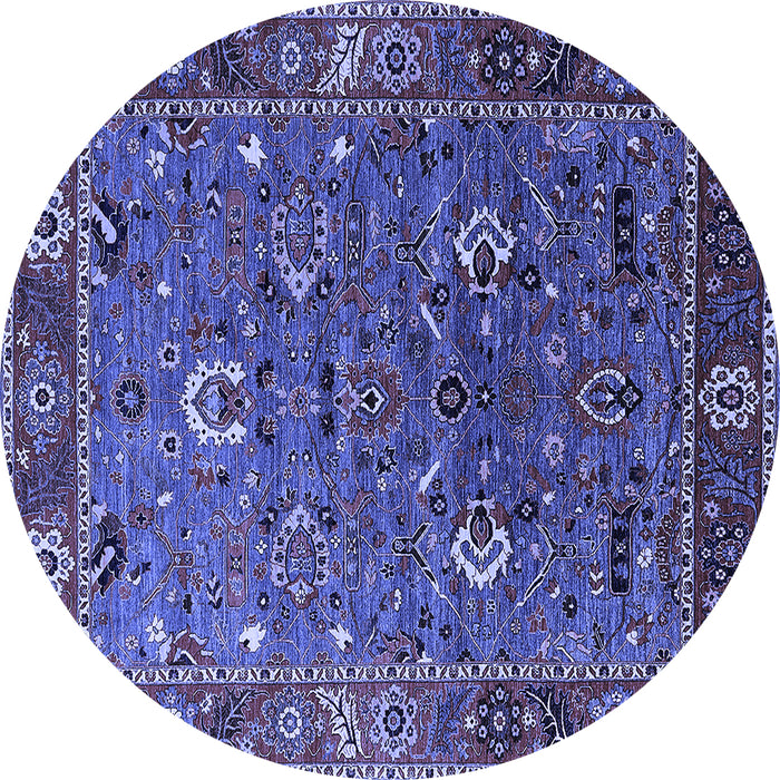 Round Oriental Blue Traditional Rug, urb2415blu