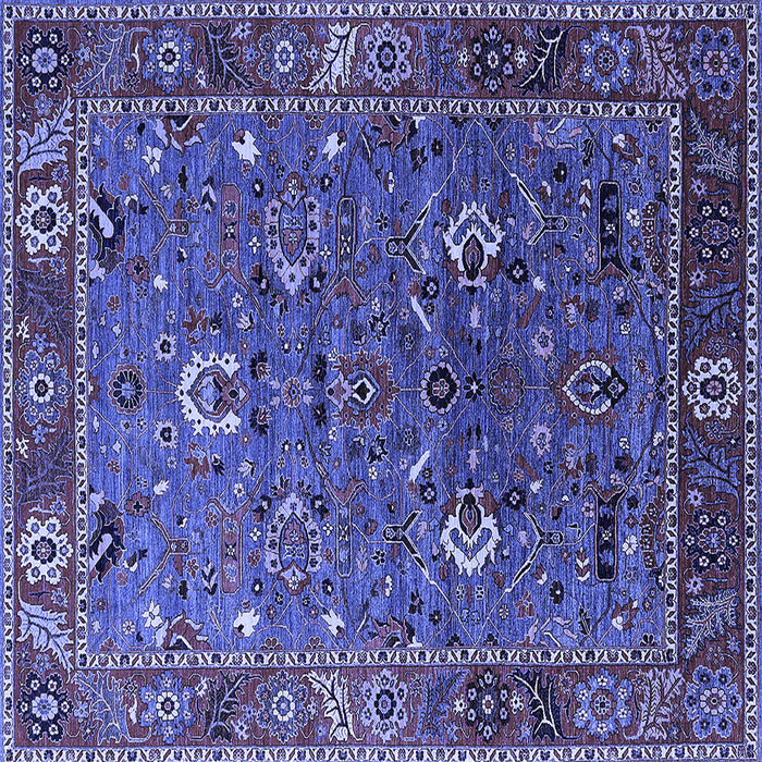 Square Machine Washable Oriental Blue Traditional Rug, wshurb2415blu