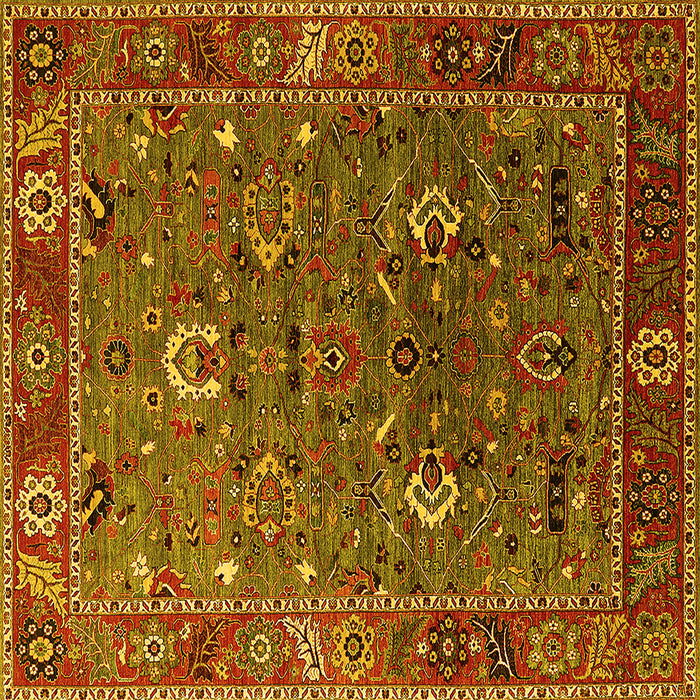 Square Machine Washable Oriental Yellow Traditional Rug, wshurb2415yw