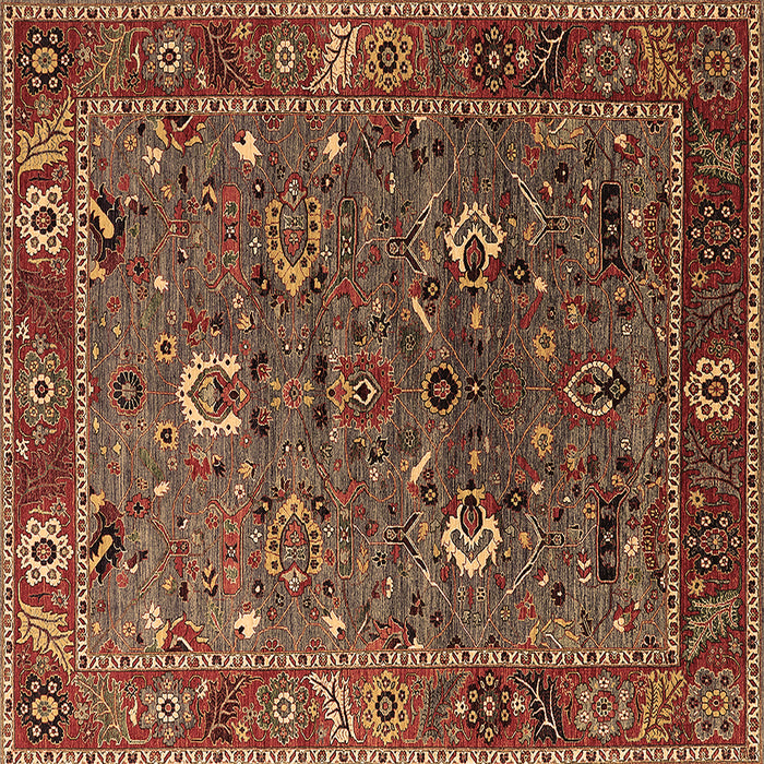 Square Machine Washable Oriental Brown Traditional Rug, wshurb2415brn