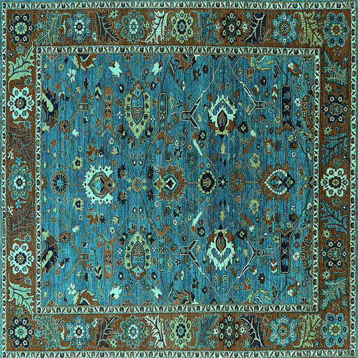 Square Machine Washable Oriental Turquoise Traditional Area Rugs, wshurb2415turq