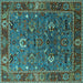 Square Machine Washable Oriental Turquoise Traditional Area Rugs, wshurb2415turq