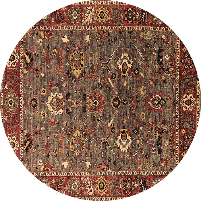 Round Oriental Brown Traditional Rug, urb2415brn