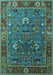 Machine Washable Oriental Turquoise Traditional Area Rugs, wshurb2415turq