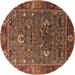 Round Machine Washable Oriental Brown Traditional Rug, wshurb2415brn