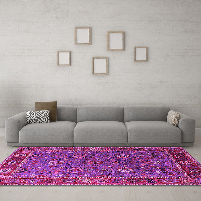 Machine Washable Oriental Pink Traditional Rug in a Living Room, wshurb2415pnk